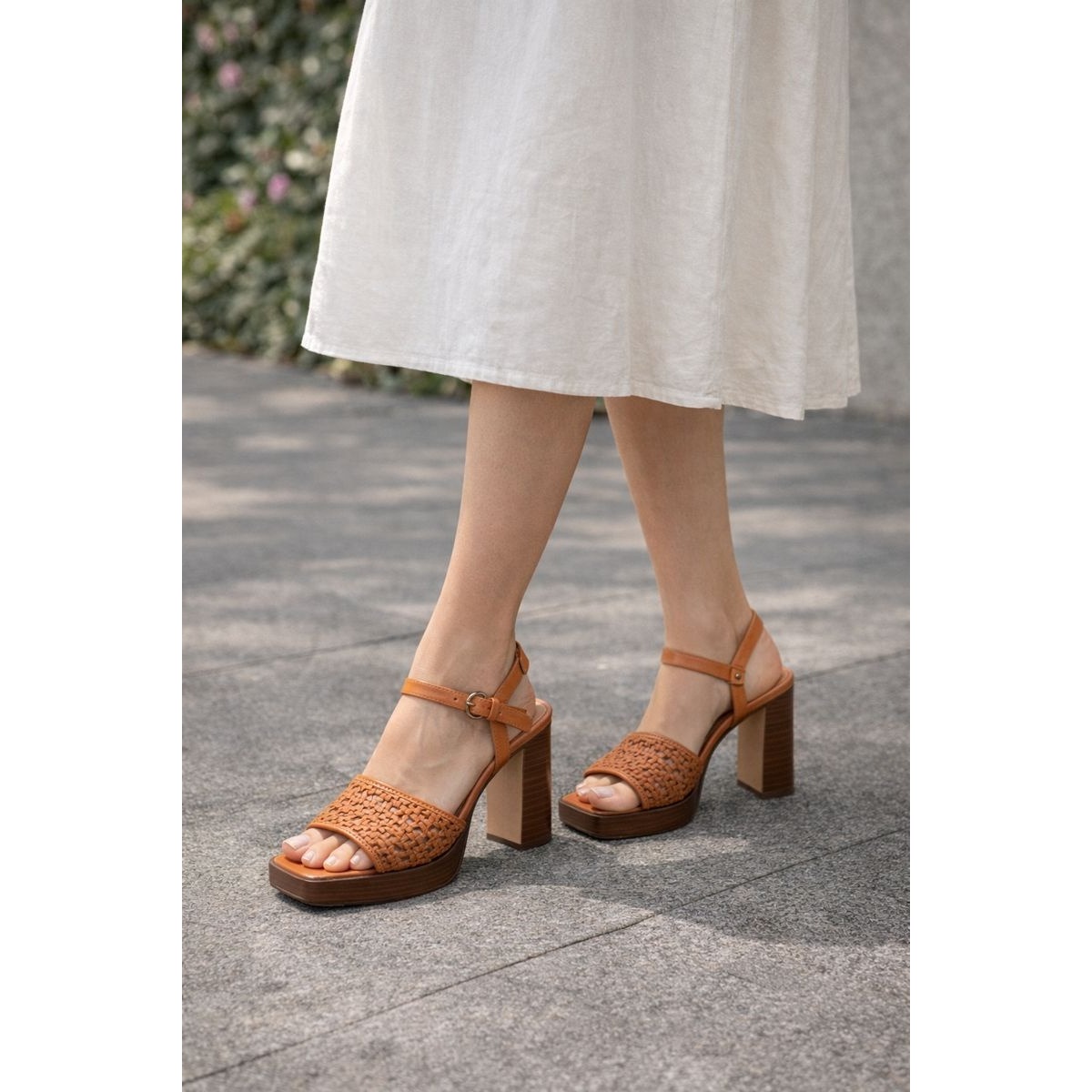 Nib Katy Perry The Steady Ankle Strap Platform Heels Woven Tan Orange Size 10m